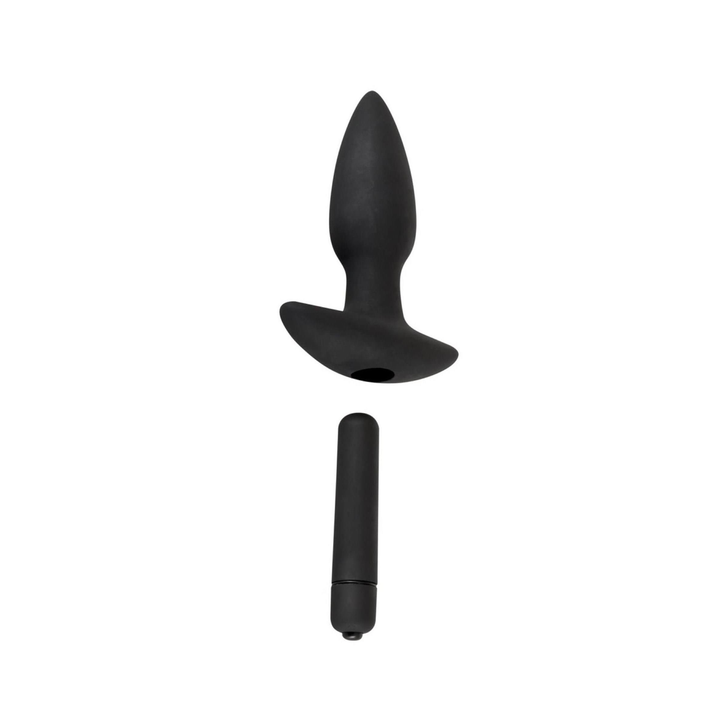 Plug et vibro bullet noirs en silicone.