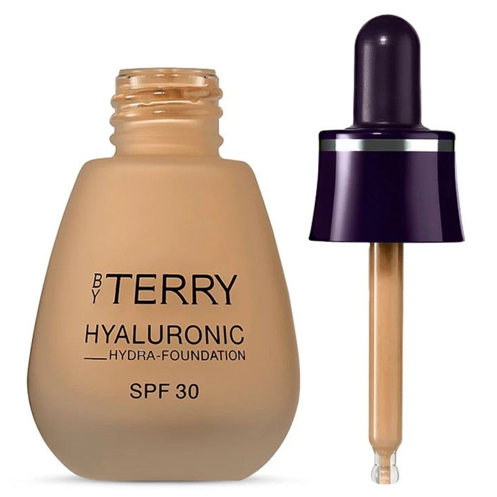 Vloeibare foundation in druppelfles. Opschrift: By Terry, Hyaluronic Hydra-Foundation, SPF 30. Met pipet.
