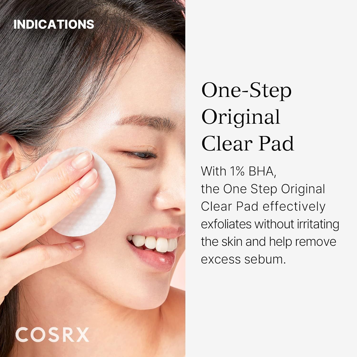 Une femme utilise un pad COSRX Original Clear Pad pour le nettoyage de la peau.