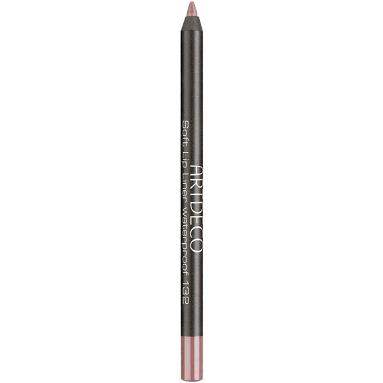 Artdeco Soft Lip Liner Waterproof 132 in roze-bruin. Een enkele lipliner met puntige punt en zilveren belettering.