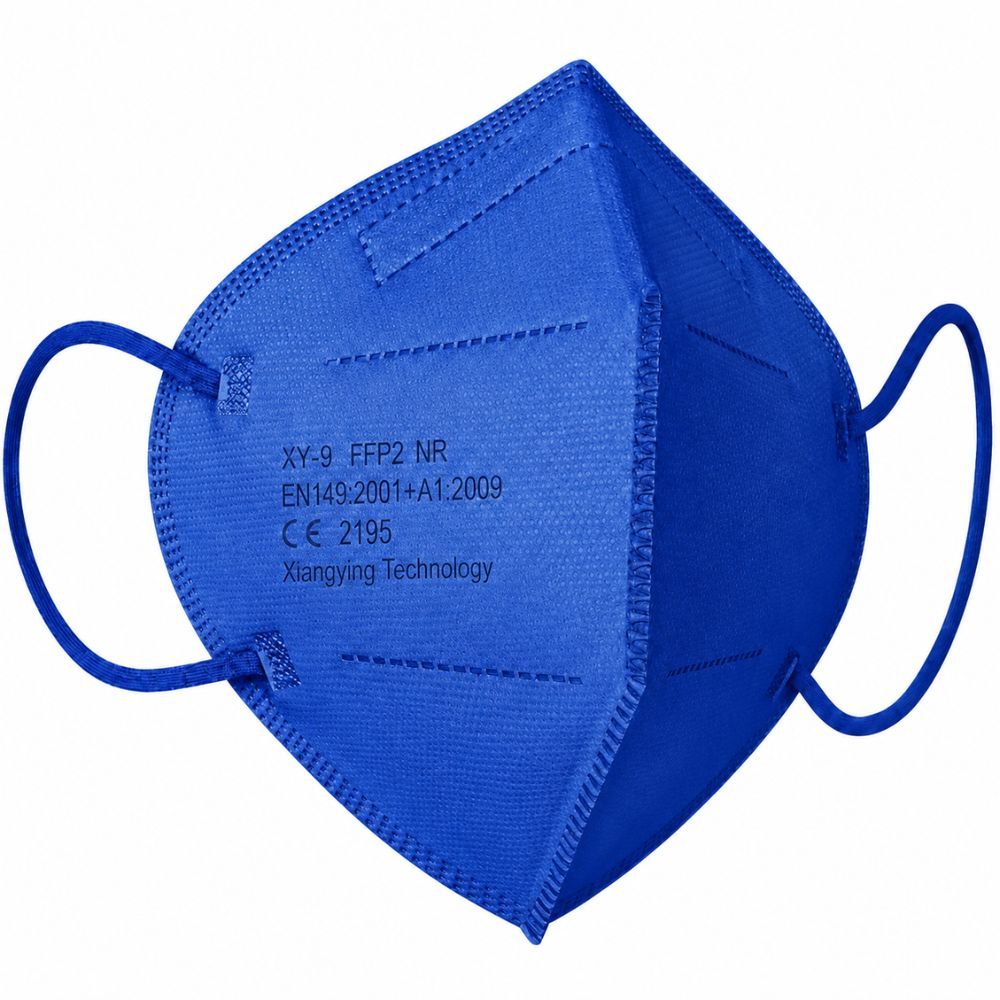 Donkerblauw FFP2 NR ademhalingsmasker, 5-laags, CE 2195 gecertificeerd.