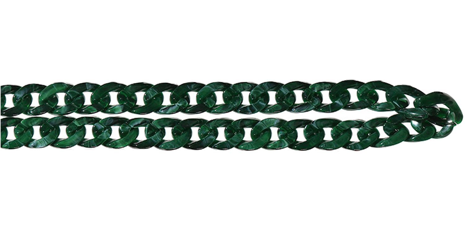 Chaîne de lunettes verte, droite. Maillons en plastique, sans fixations de lunettes visibles.