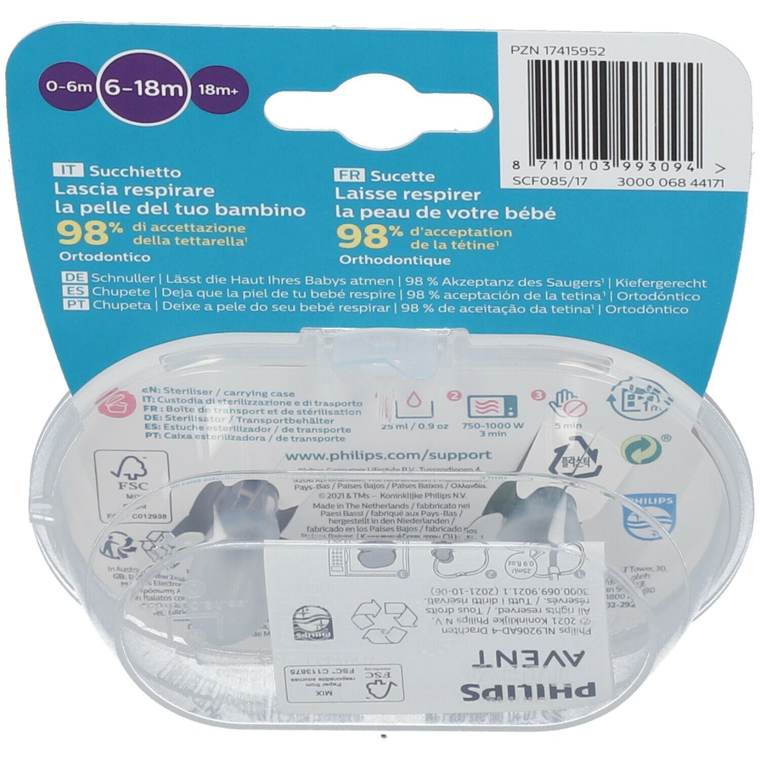 Philips Avent Ultra Air Sucette 6-18 Moins SCF085/17
