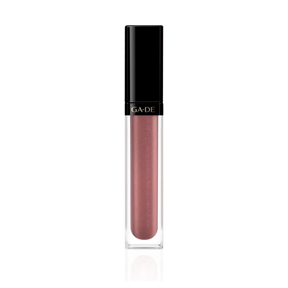 Ga-De Crystal Lights Lipgloss. Transparante tube met zwarte dop. Roze lipgloss kleur zichtbaar.