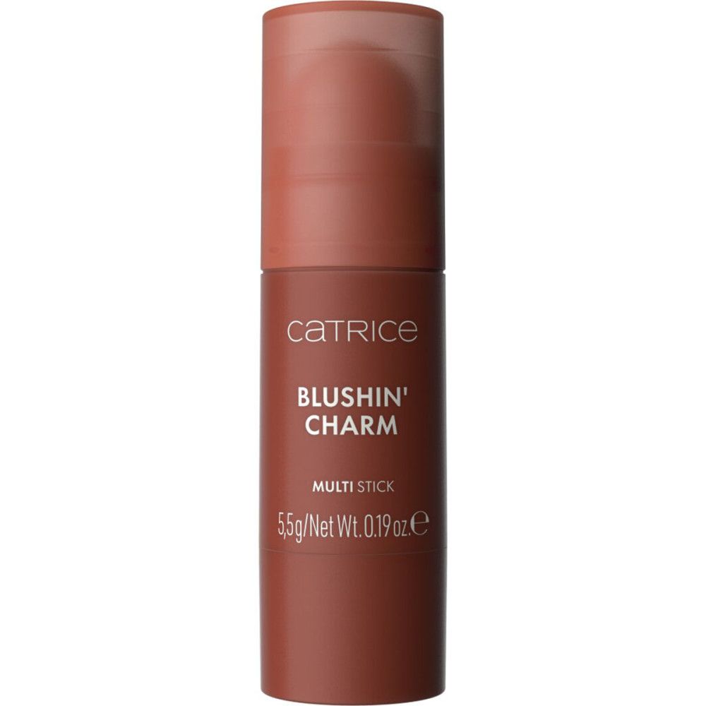 Stick de blush Catrice. Stick brun avec bouchon amovible. Inscription: Blushin' Charm Multi Stick. 5,5g/Net Wt. 0.19 oz.e