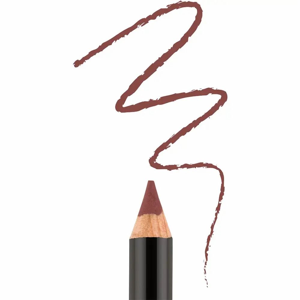 Lipliner Rosewood. Punt van het potlood en streep. Bruine kleur.