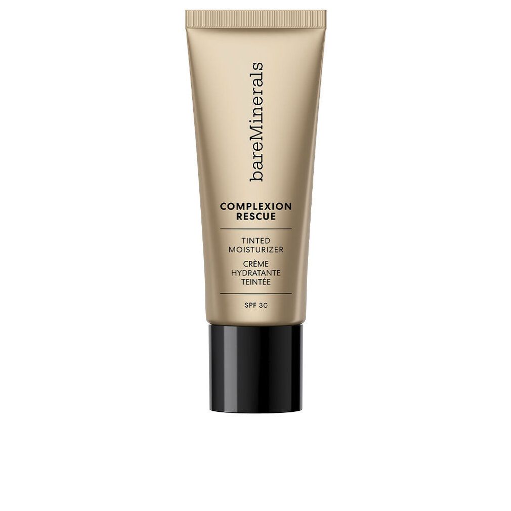 Tube de crème hydratante teintée. Marque : bareMinerals. Texte : COMPLEXION RESCUE, crème hydratante teintée, SPF 30.