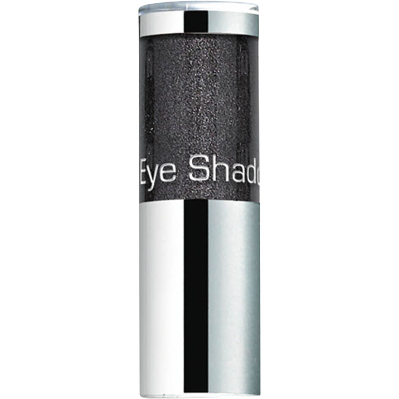 Cilindrische houder met zilveren dop en bodem. Zwarte inhoud. Opschrift "Eye Shad".