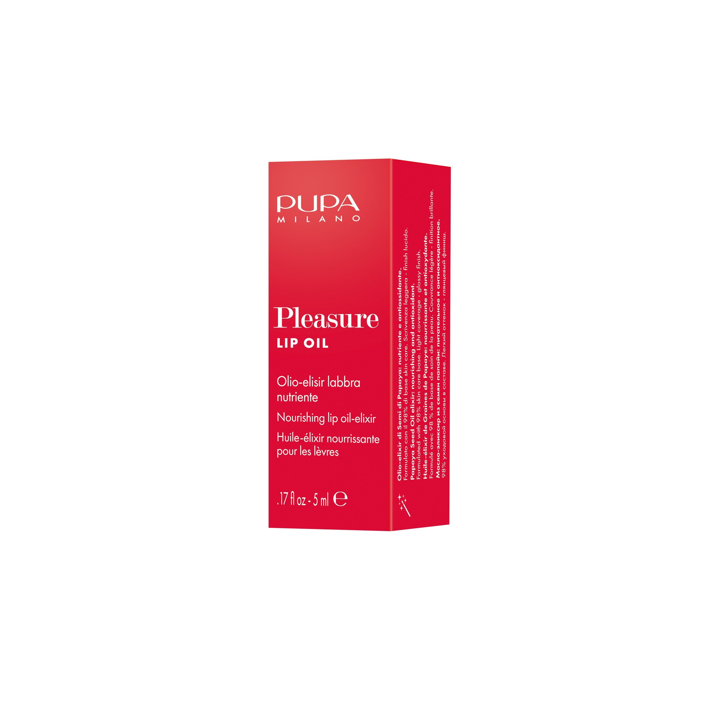 Pupa Gloss Pleasure Lip Oil 002 Exotic Papaya, élixir nourrissant effet 3D.