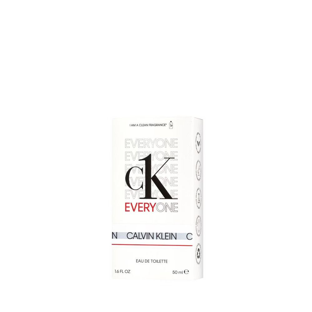 Witte verpakking met CK EVERYONE-logo. Tekst: CALVIN KLEIN, Eau de Toilette. 50 ml.