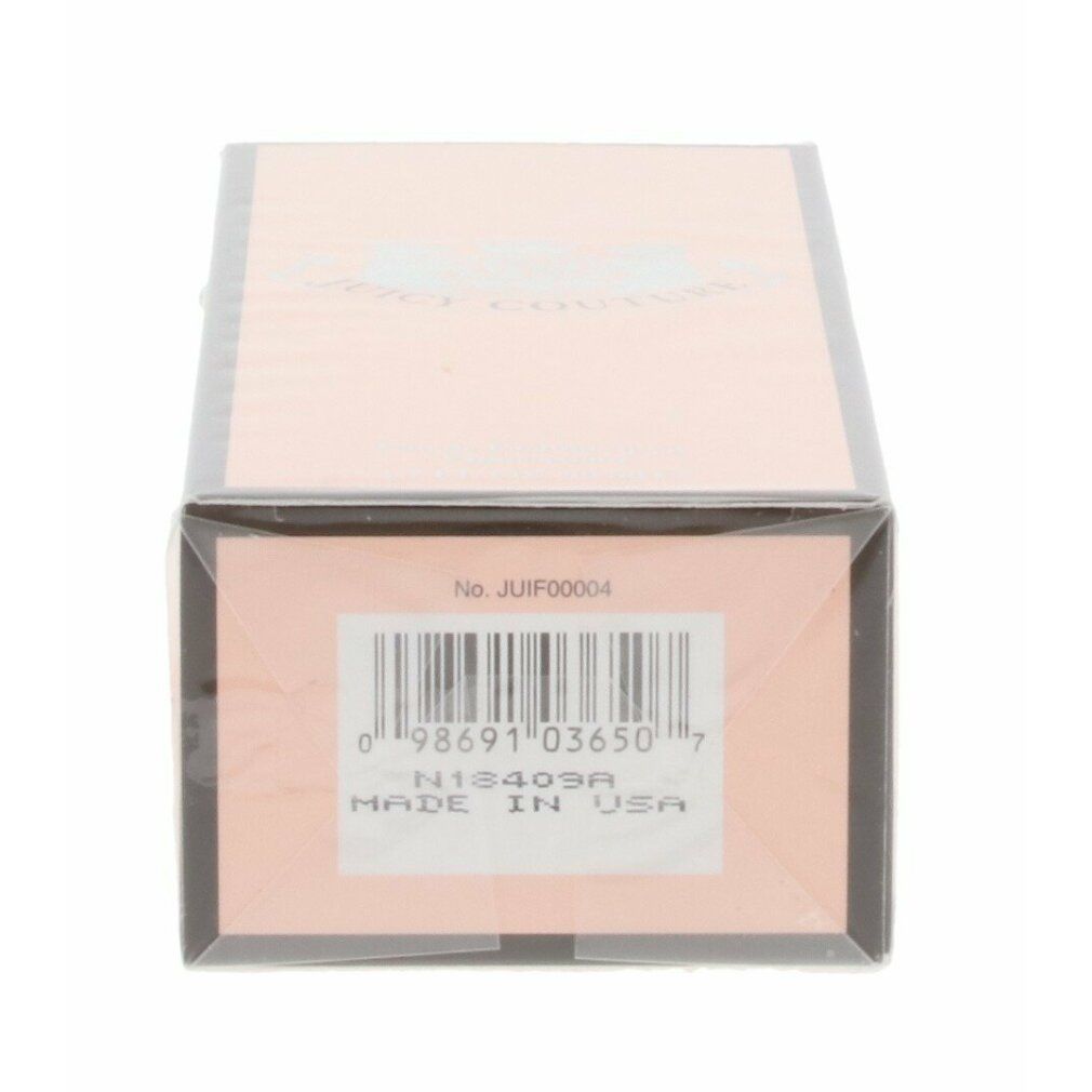 Onderkant van de verpakking van Juicy Couture Eau de Parfum Donna, met barcode en productielocatie USA.