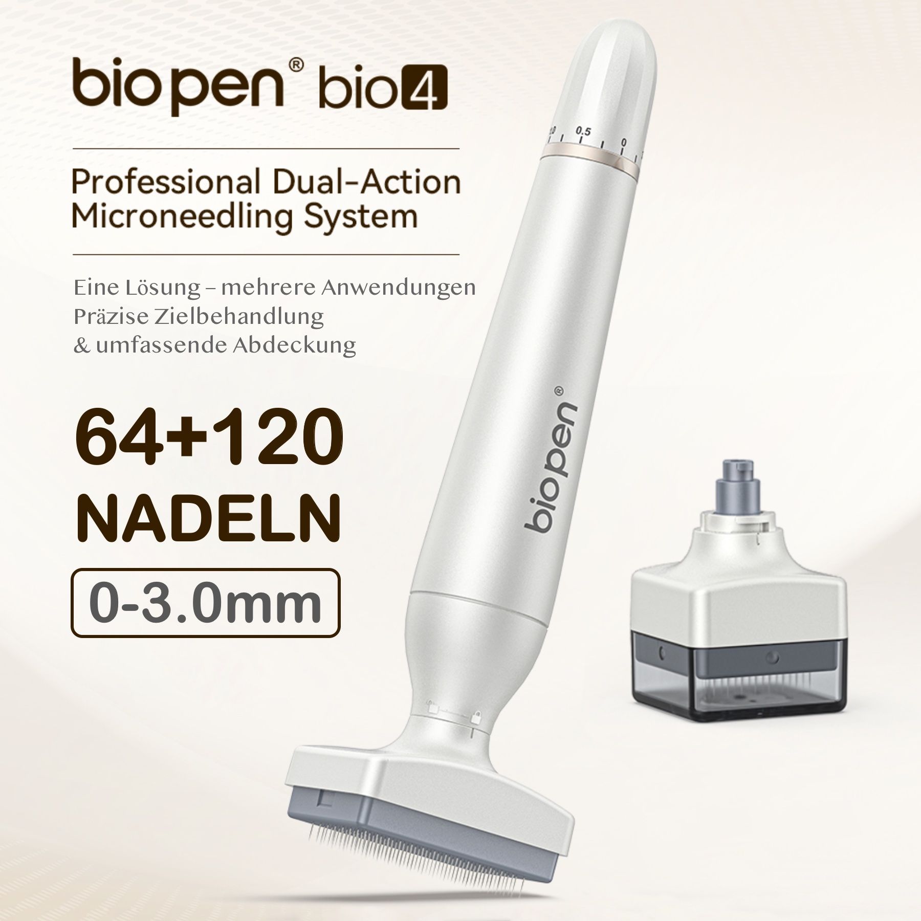 BioPen bio4 microneedling systeem. 64+120 naalden. Verstelbare naaldlengte 0-3.0mm. Professioneel dual-action systeem.