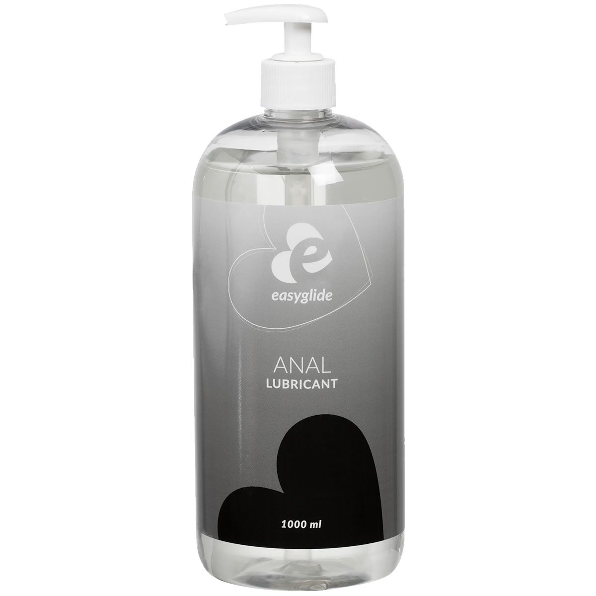 Transparante fles met pomp. Etiket met logo en tekst "ANAL LUBRICANT".