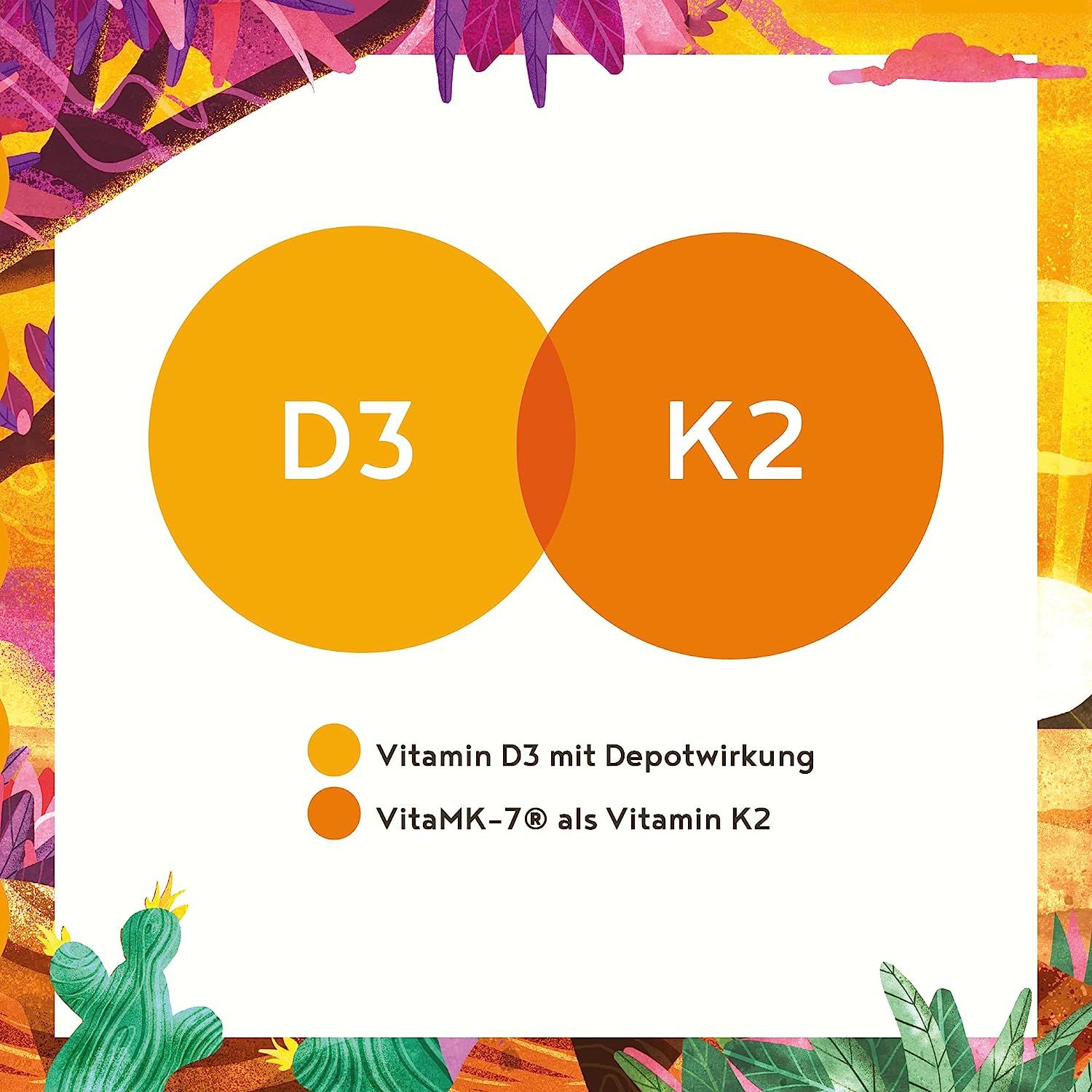 Cercles montrant D3 et K2, avec légende pour Vitamine D3 et VitaMK-7.