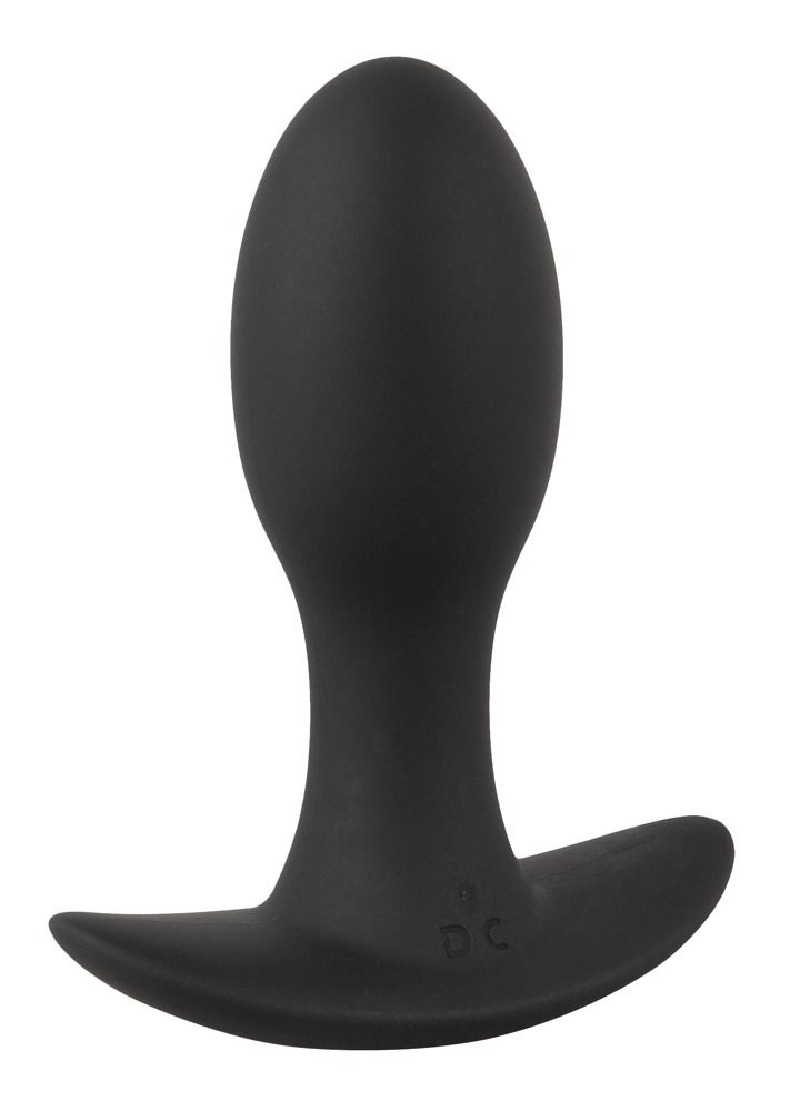 Bouchon anal vibrant noir, vue de face.