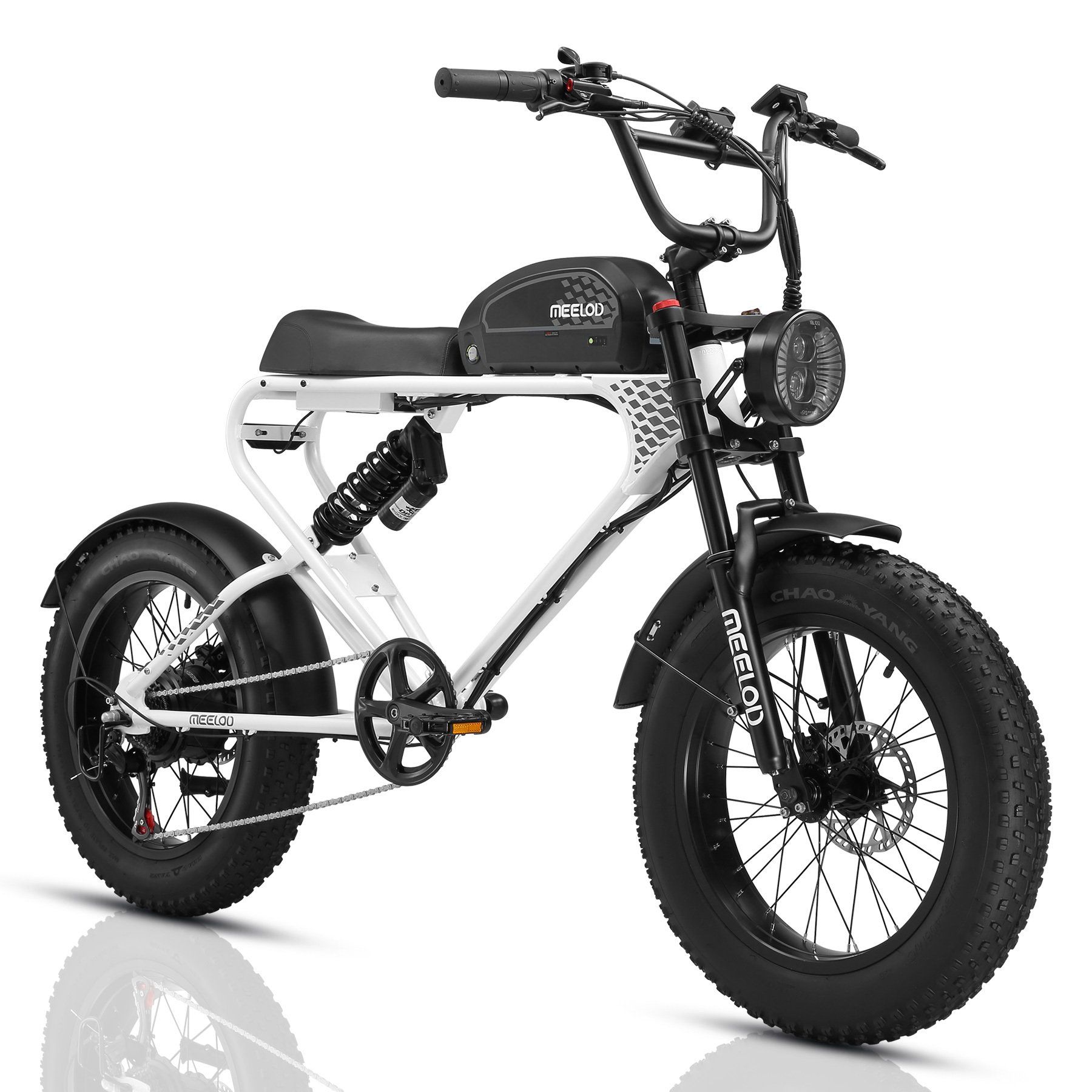 MEELOD DK300 PLUS Vélo électrique style cyclomoteur rétro 20 pouces, batterie 48 V 20 Ah