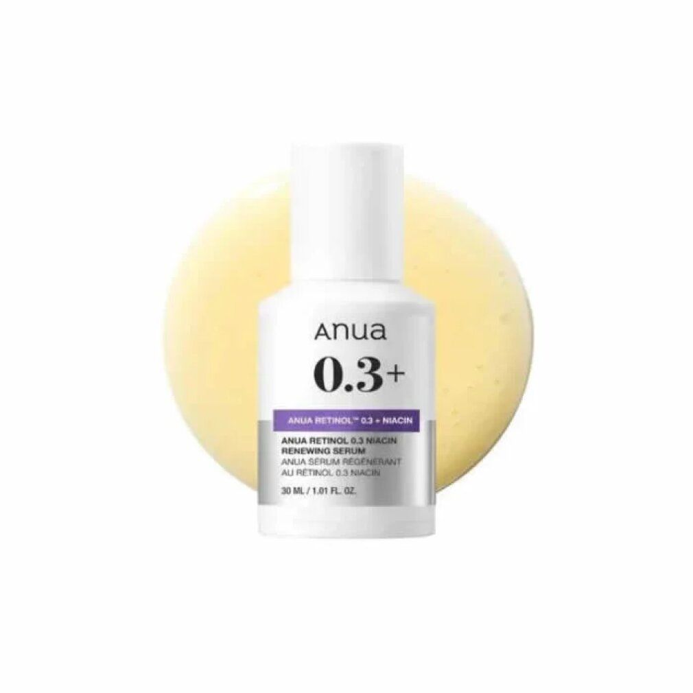 ANUA Nano Retinol 0.3% + Niacin Serum fles voor een gele cirkel.