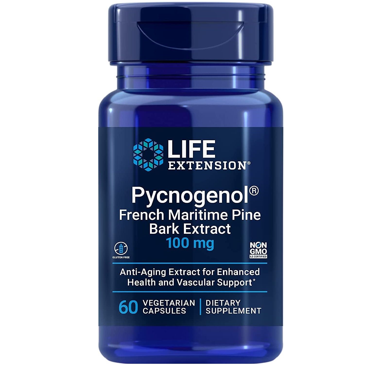 Bouteille Life Extension Pycnogenol de 60 capsules végétariennes, 100 mg.