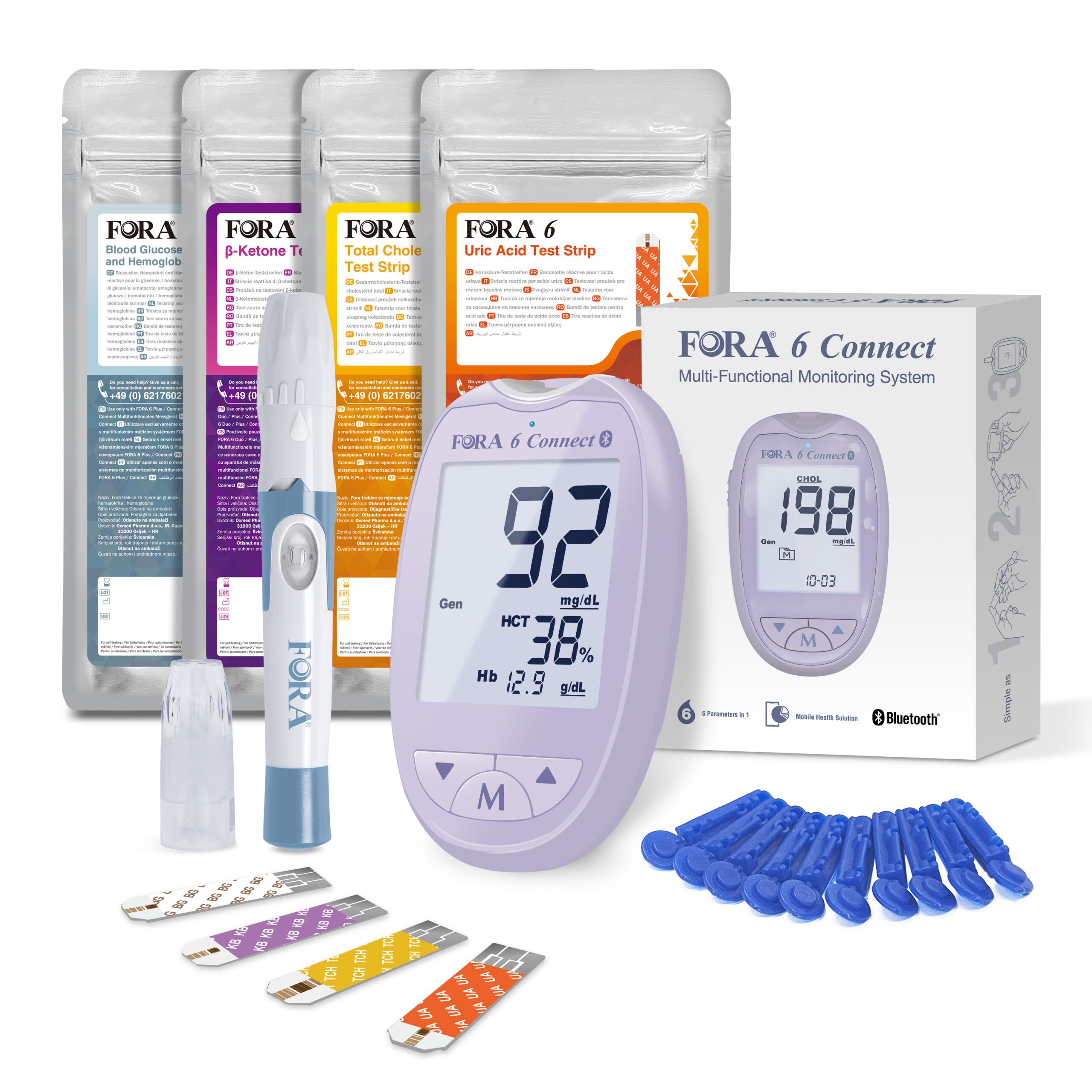 FORA 6 Connect 6-in-1 Starterkit - Special Edition (Paars) - mg/dl - The Tester
