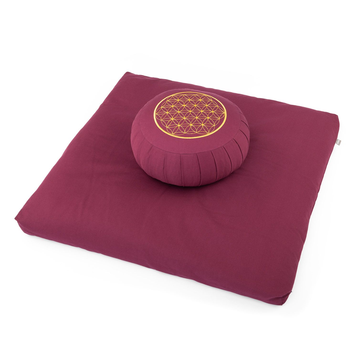 bodhi Medi-Set ECO: Meditatiekussen ZAFU + Zabuton, aubergine met stok