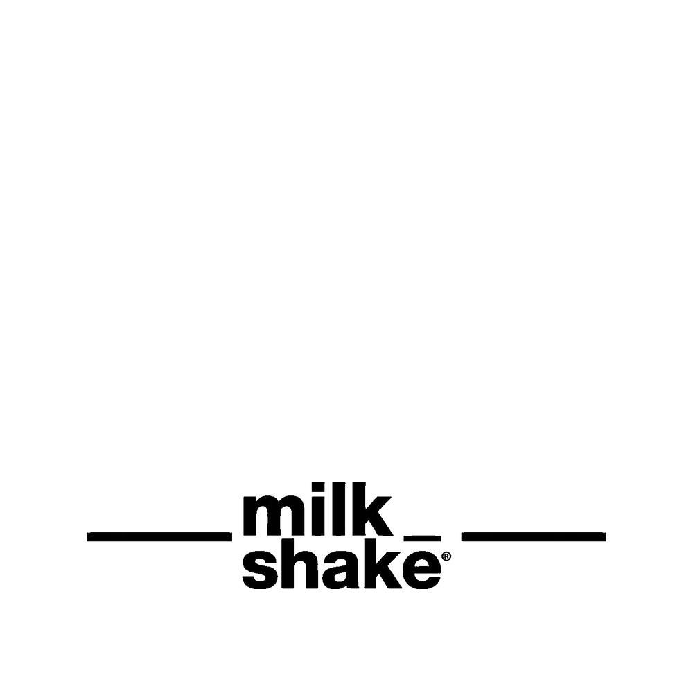 Logo Milkshake : texte noir sur fond blanc avec deux lignes horizontales.
