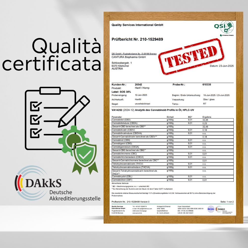 Document de certification. Texte : QSI, rapport de test, testé. Logo : DAkkS.