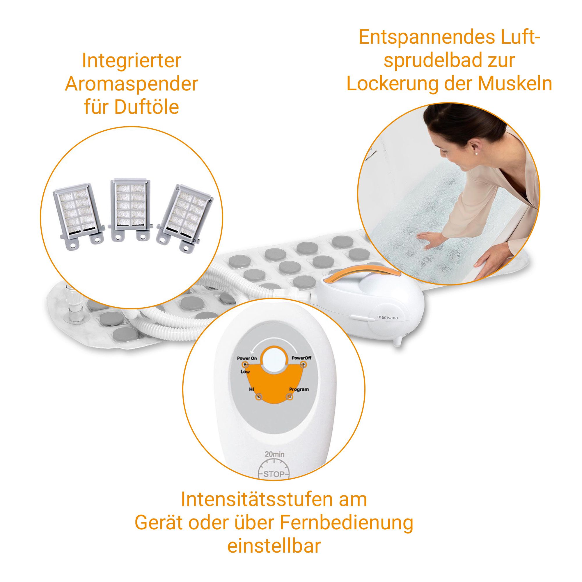 Bruisende mat met blazer, afstandsbediening en aromaverspreiders.