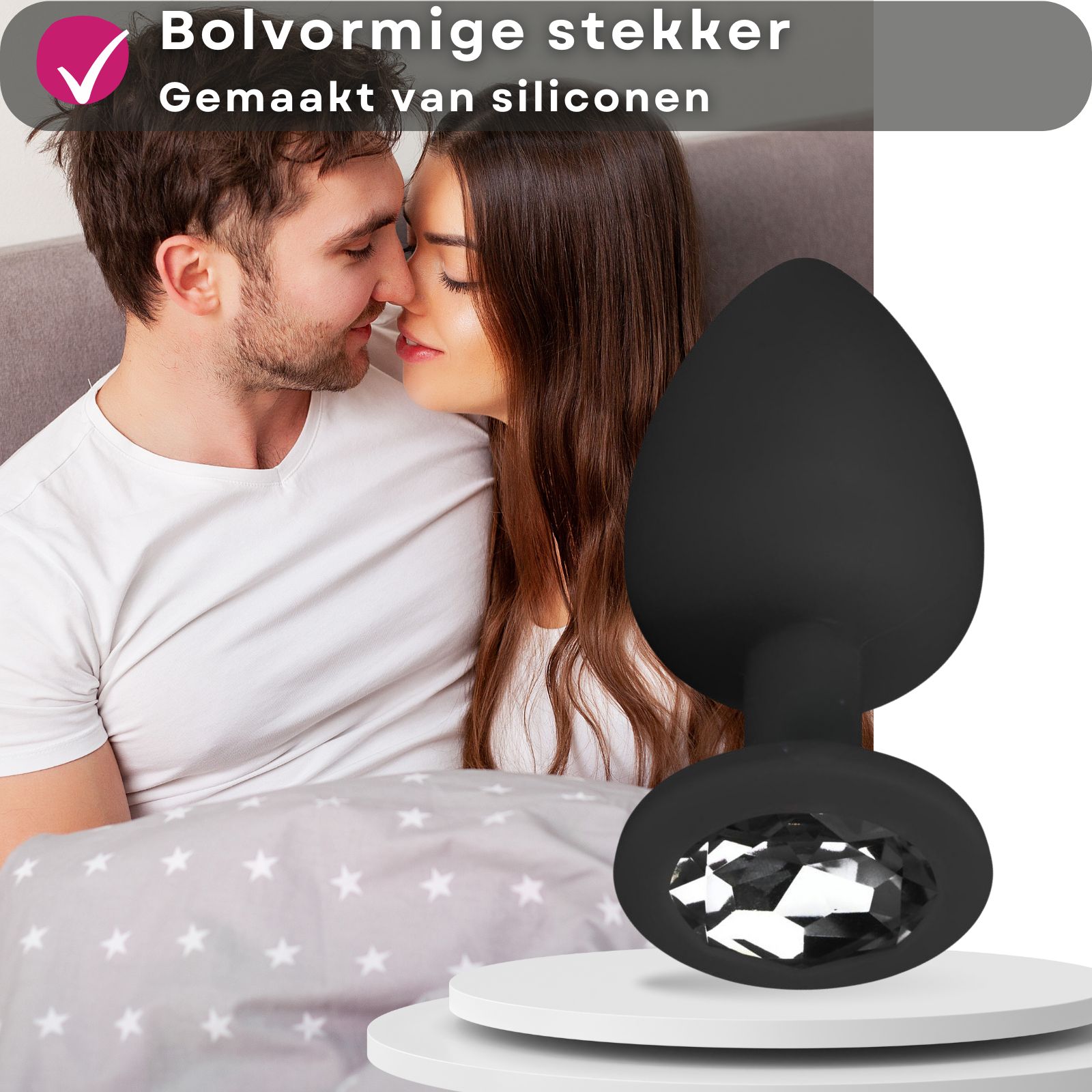 Easytoys - Zwarte siliconen anaalplug met decoratieve steen - SET