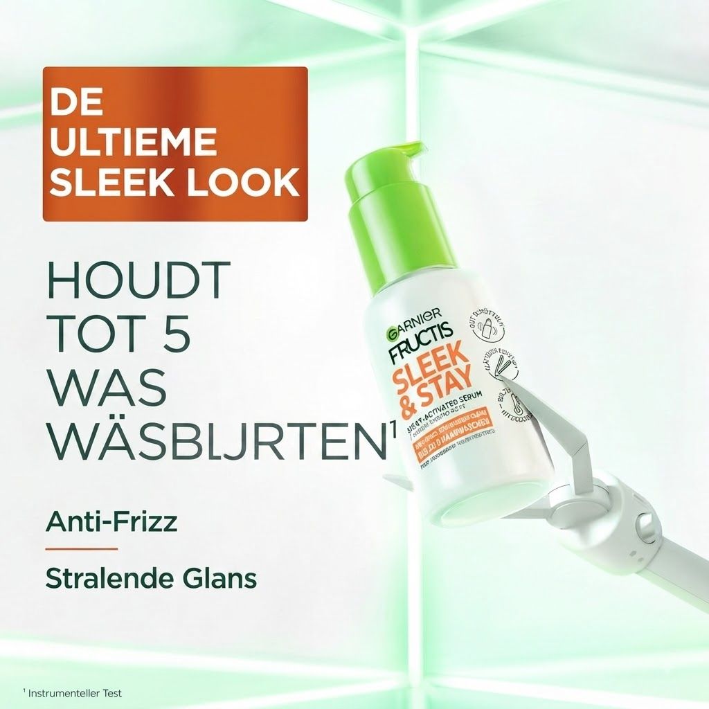 Vergelijking van blond haar: links zonder product, rechts met Garnier Fructis Sleek & Stay serum.