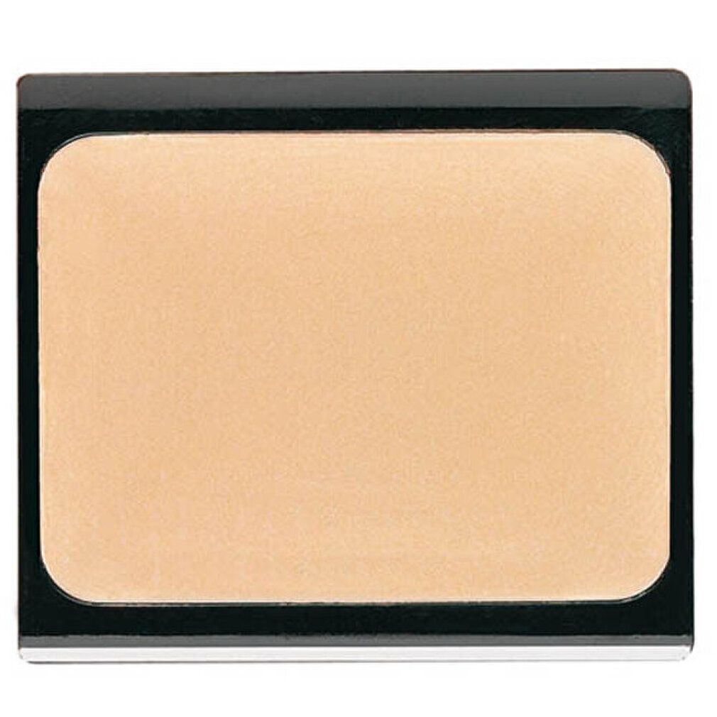 Crème camouflage beige dans un boîtier rectangulaire avec un cadre noir.
