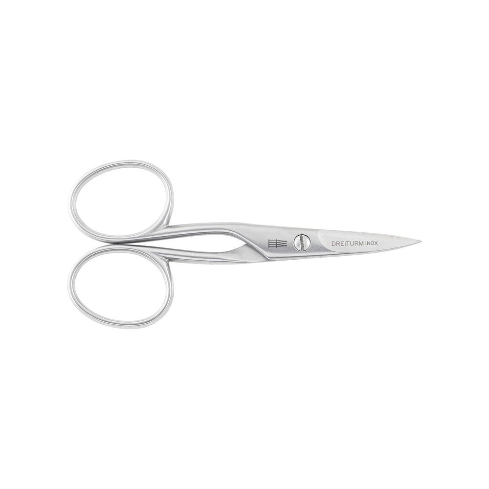 Linkshandige nagelschaar. Zilverkleurig metaal. Afgeronde handgrepen, puntige bladen. Merk DREITURM Solingen.