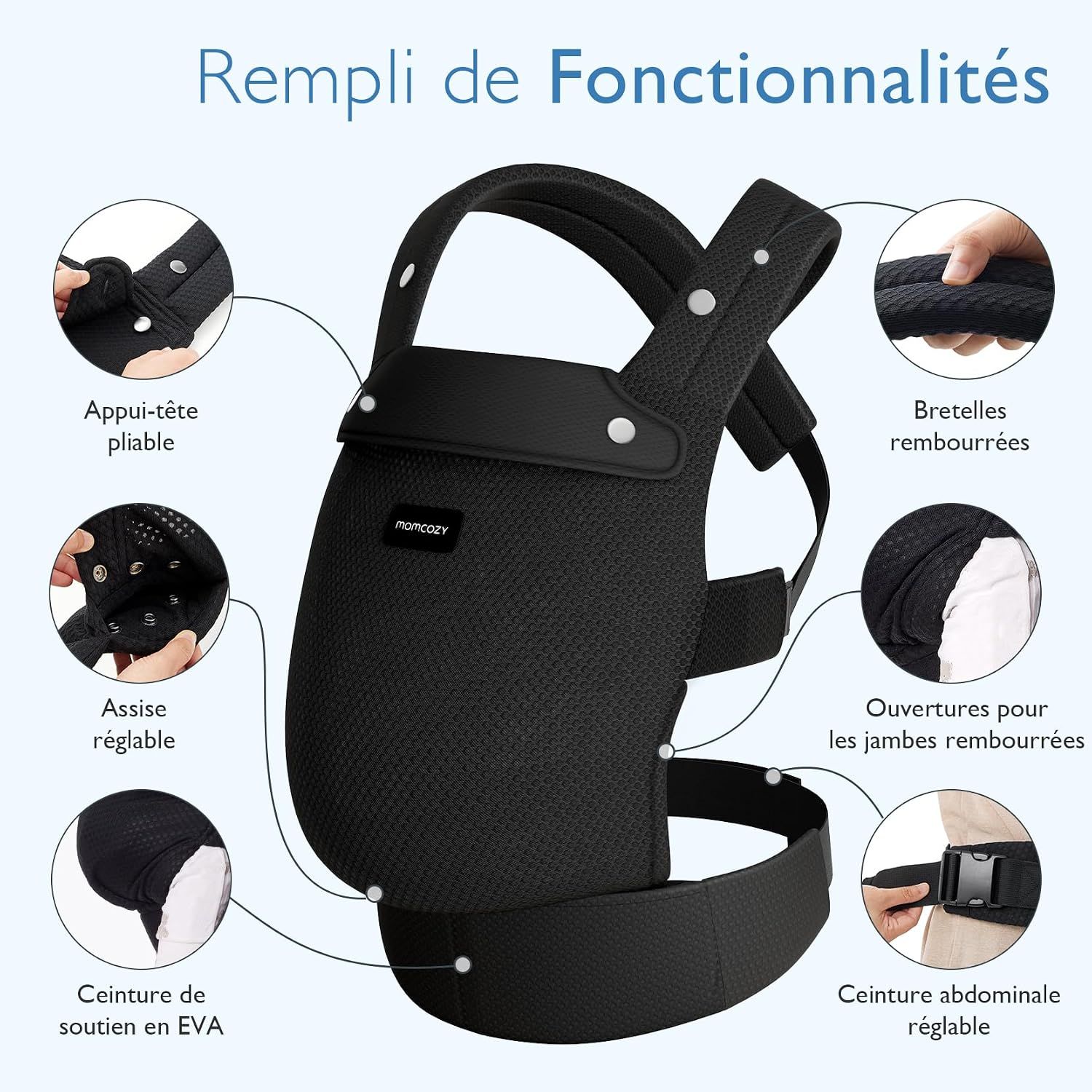 Momcozy Porte-bébé - Léger & Respirant Maille Aérée-Noir