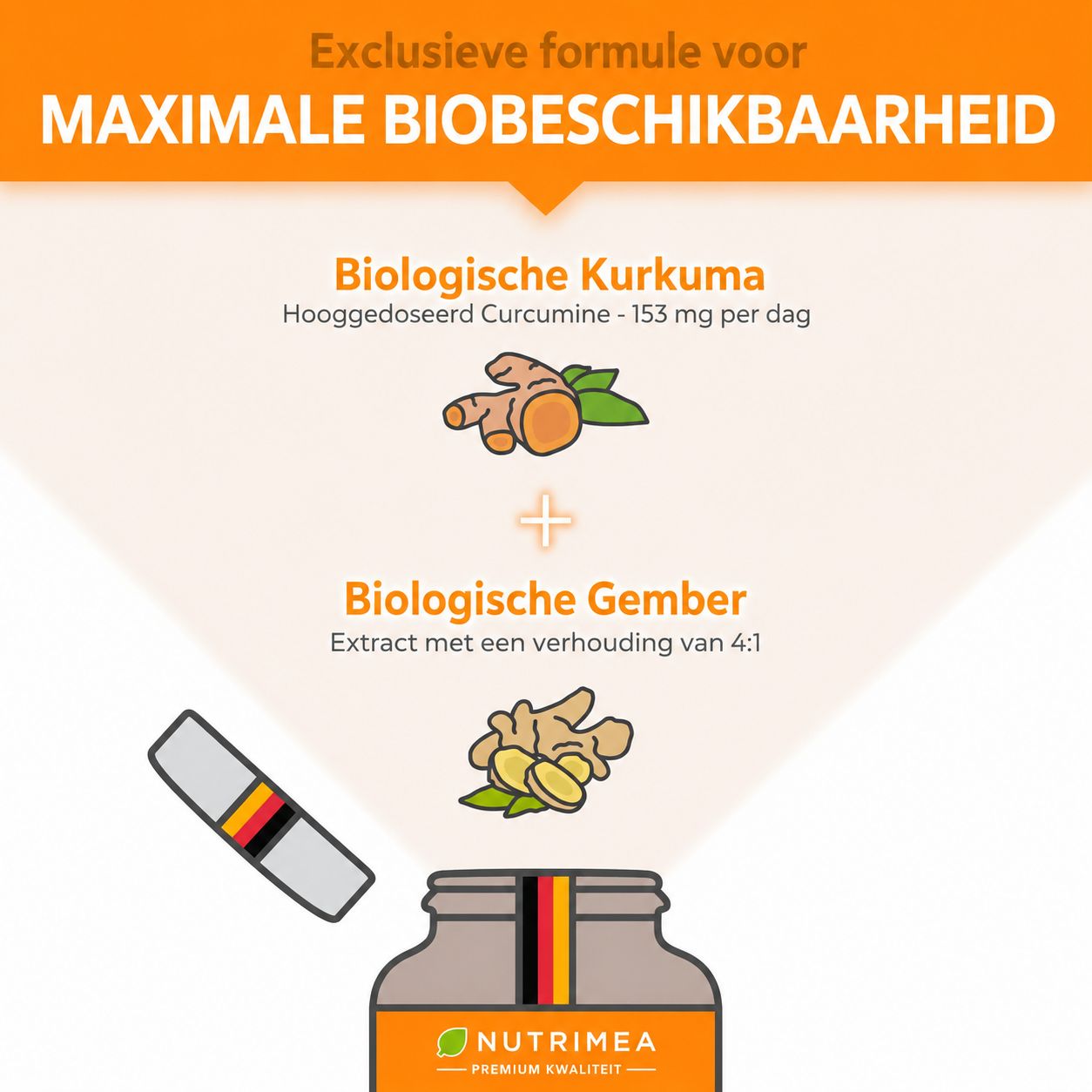 Nutrimea Biologische Kurkuma & Gember: 100% natuurlijk, glutenvrij, lactosevrij, Franse expertise.