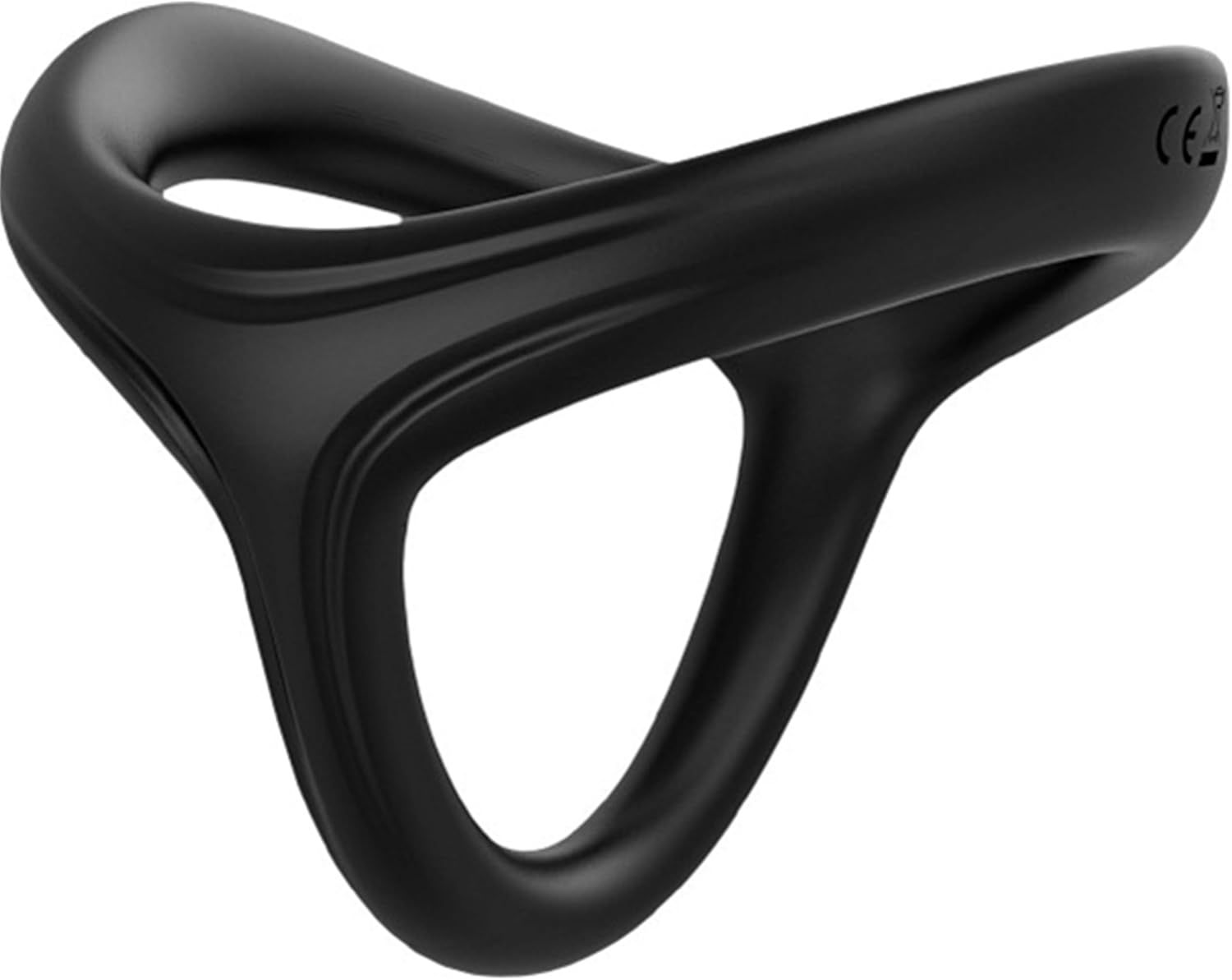 Anneau pénien noir en silicone. Forme annulaire avec deux ouvertures. Marquage CE.