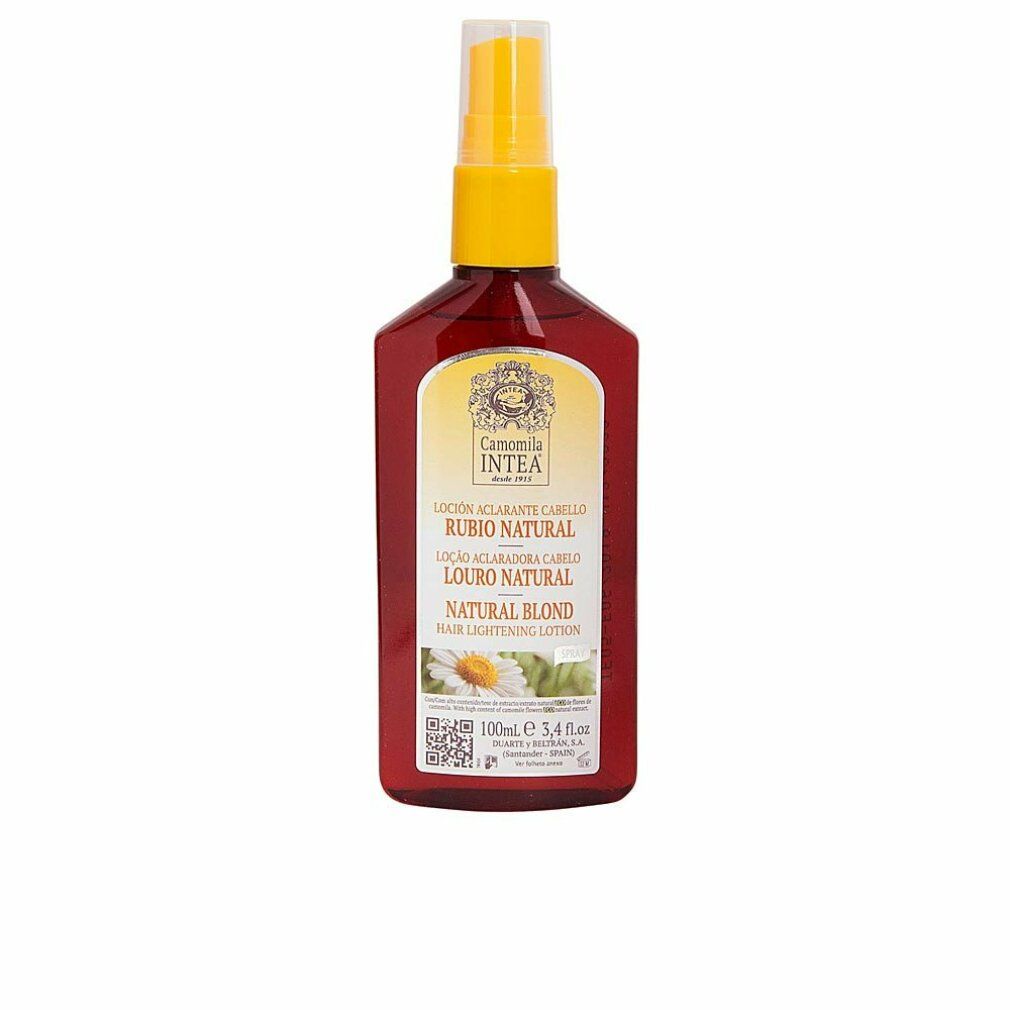 Bruine spuitfles met gele dop, 100ml. Bevat kamille-extract voor het lichter maken van haar.