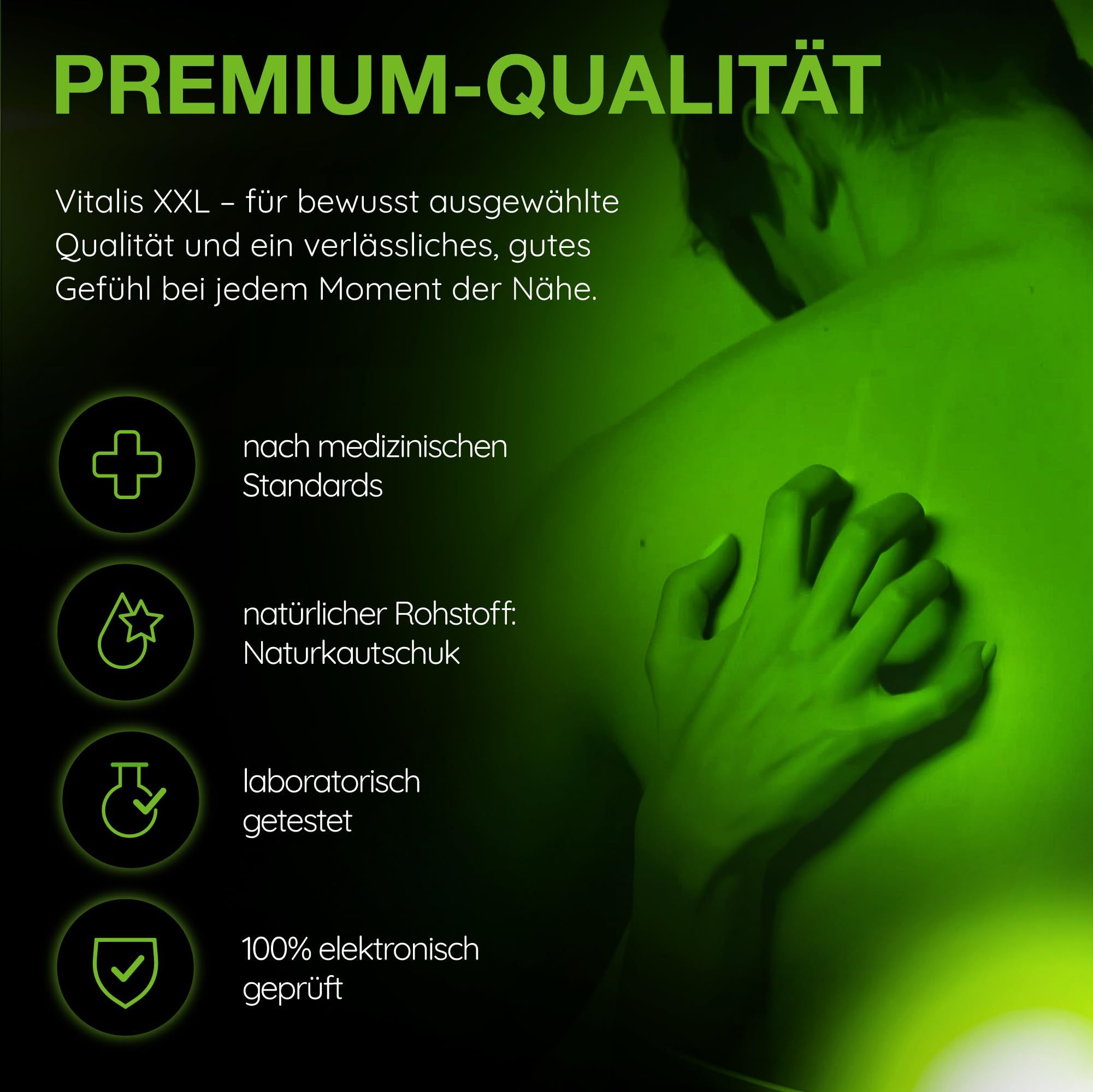 Préservatifs Vitalis Premium : Normes médicales, latex naturel, testé en laboratoire, 100% testé électroniquement.