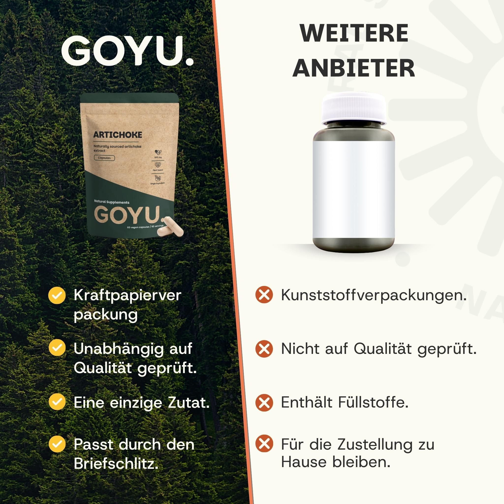 GOYU artisjok extract in kraftpapieren verpakking. Eén ingrediënt, vegan.