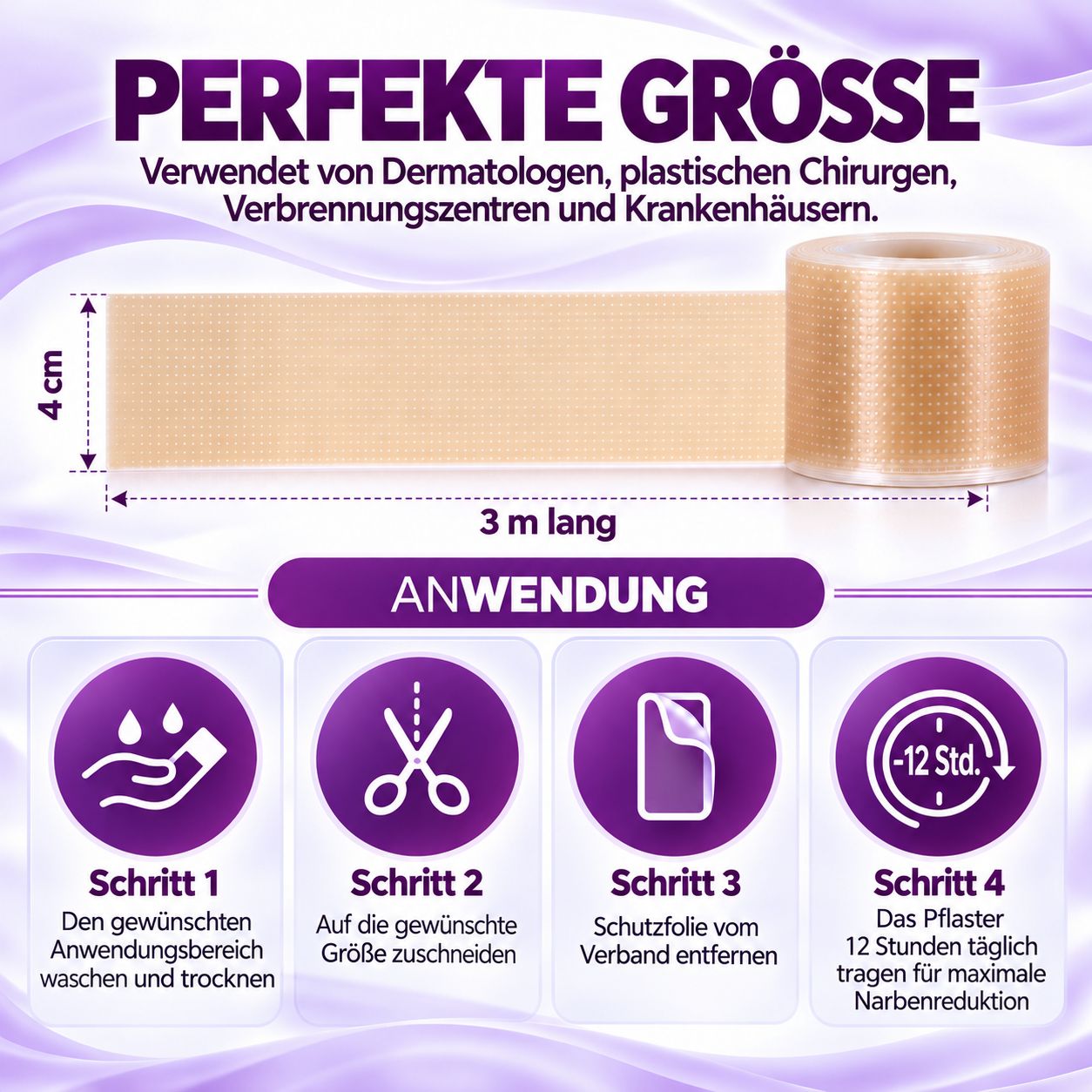 Leiqier siliconen linnenpleister rol, 3m lang, 4cm breed.