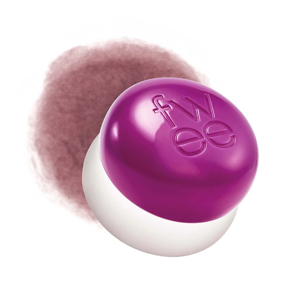Paarse poederpot voor lippen en wangen met witte basis.