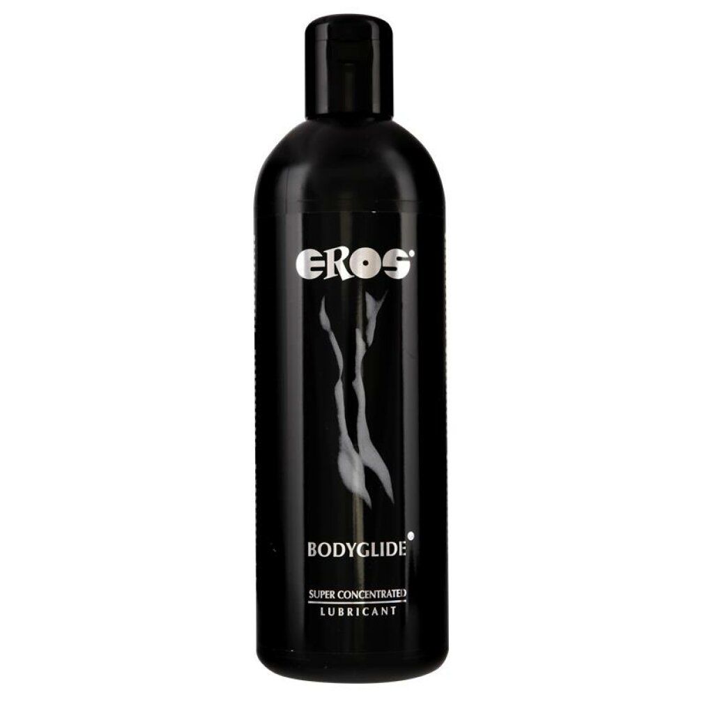 Flacon noir Bodyglide Super Concentrated Lubricant avec logo argenté et silhouette.