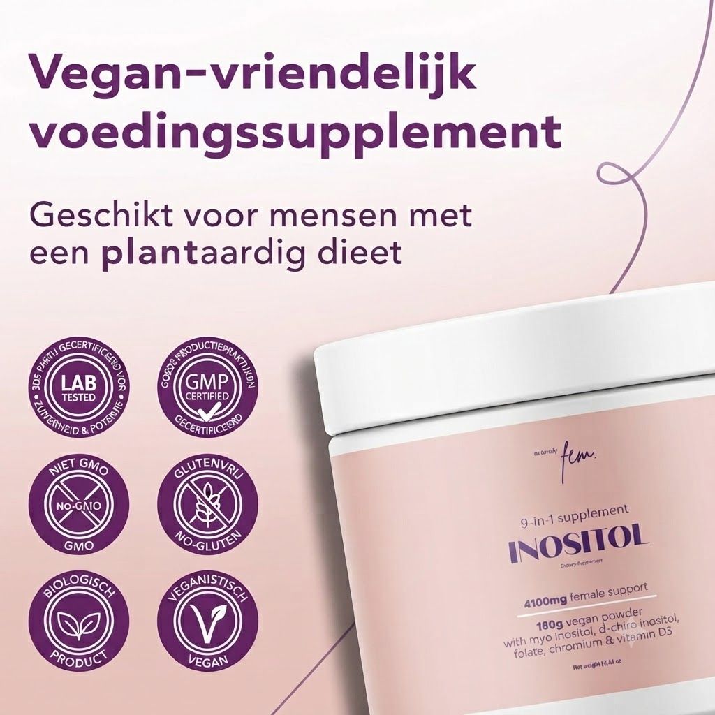 Pot met inositolpoeder, 9-in-1 supplement voor vrouwen, vegan, glutenvrij, GGO-vrij, biologisch.