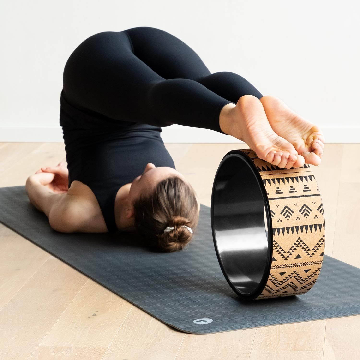 bodhi Roue de Yoga SAMSARA liège, liège avec impression ethno, noir