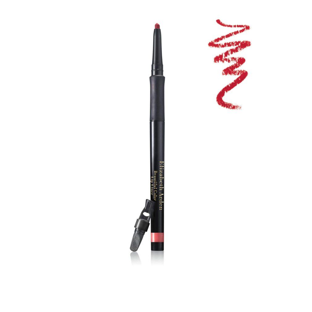 Crayon contour des lèvres noir avec mine rouge et échantillon de couleur. Marque Elizabeth Arden.