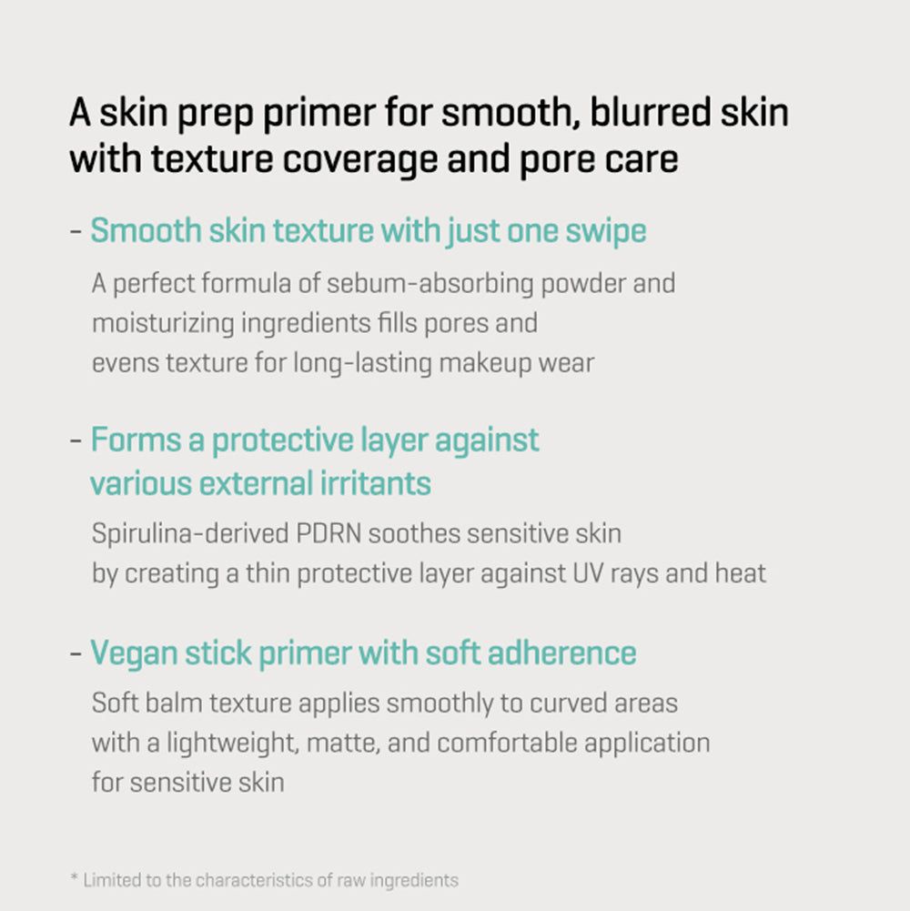 Texte sur les avantages du SOME BY MI PDRN Spirulina Poreless Primer. Décrit la texture, la protection et les ingrédients.