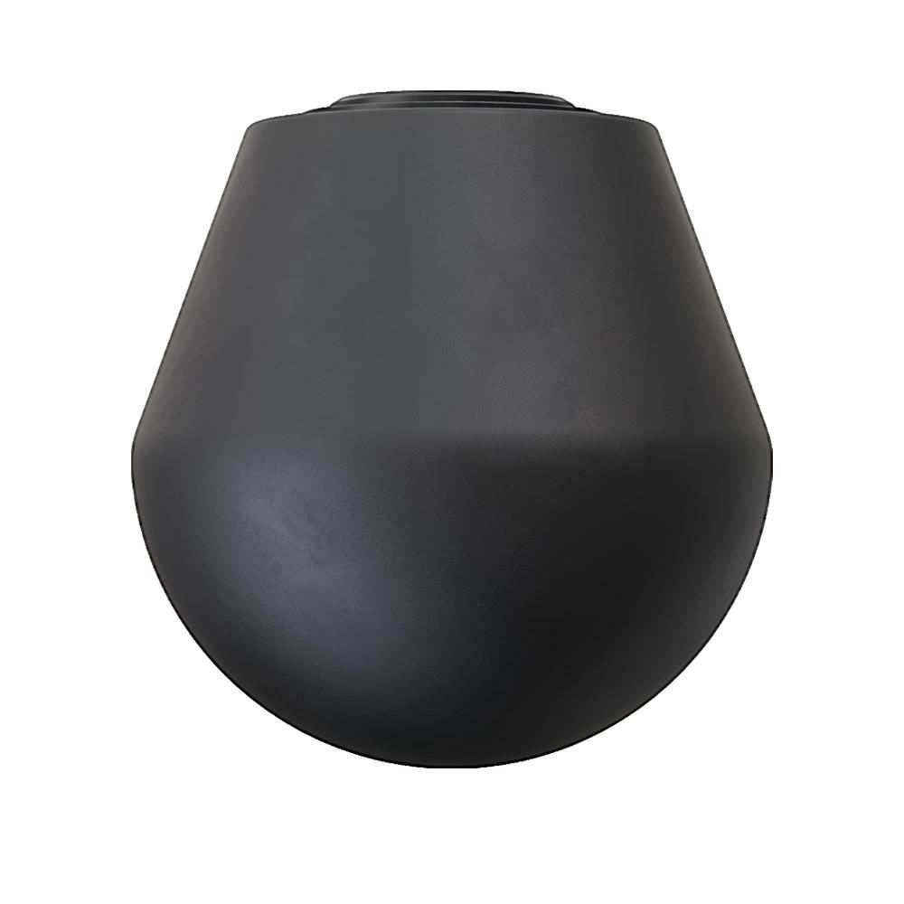 Zwarte massage-opzetstuk in de vorm van een bal. Kegelvormig, met afgeronde onderkant en platte bovenkant.
