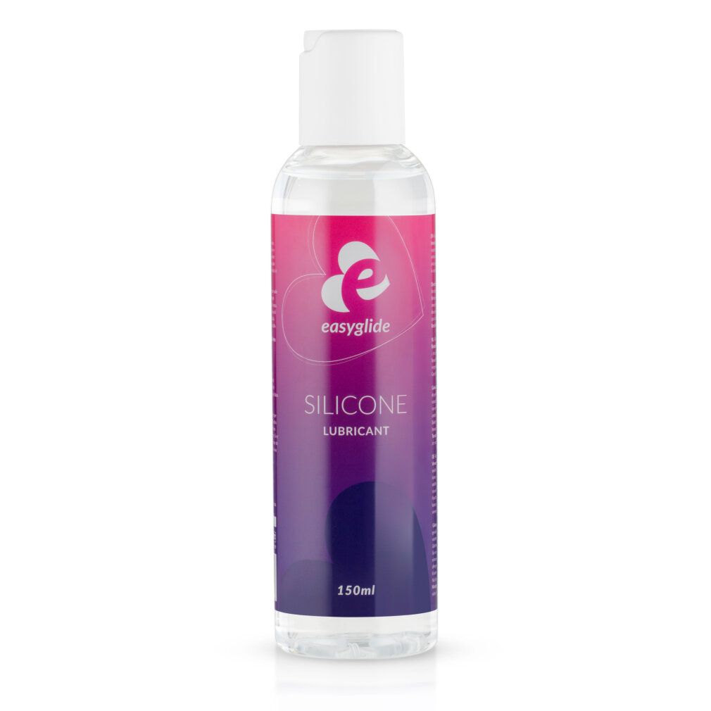 Transparante fles met witte dop. Etiket met logo en tekst SILICONE LUBRICANT. Inhoud 150ml.