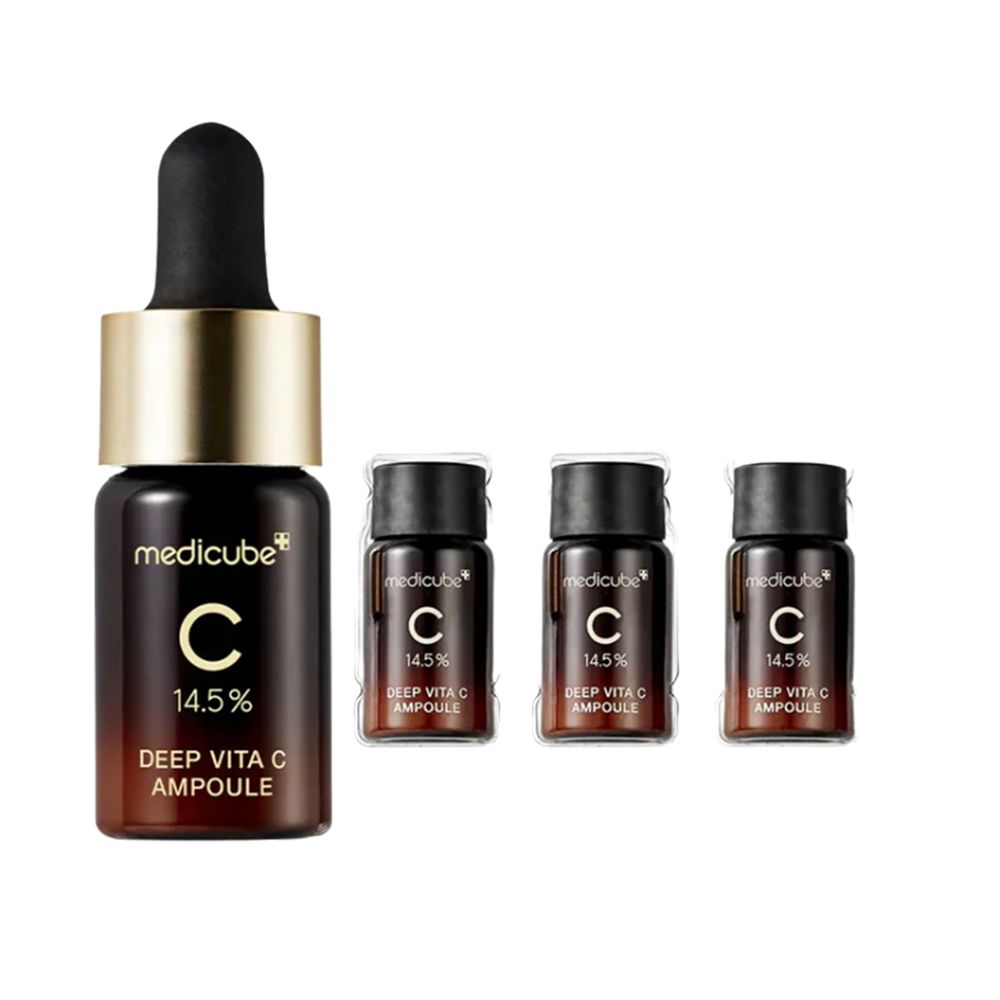 Medicube Deep Vita C Ampoule 2.0 (1x) et trois mini-ampoules (3x).