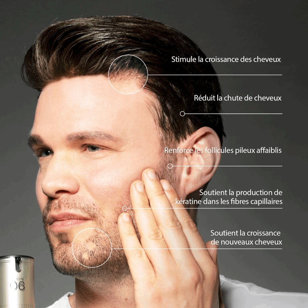 Homme avec barbe. Sérum LAYZIN 06 et barbe. Gros plan.