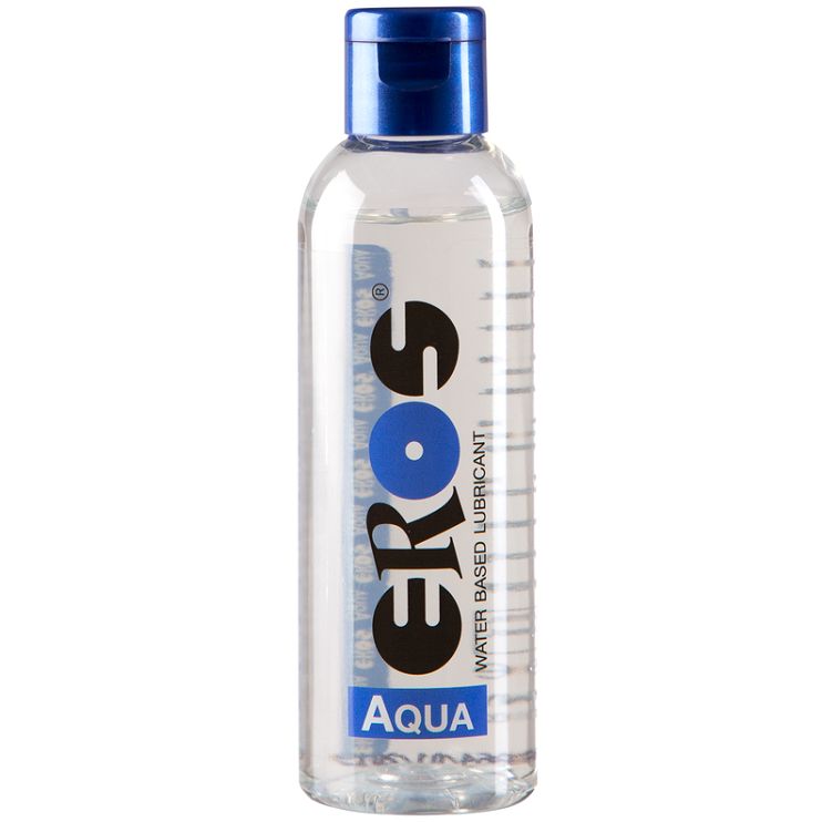Eros Aqua glijmiddel op waterbasis in een transparante fles met blauwe dop.