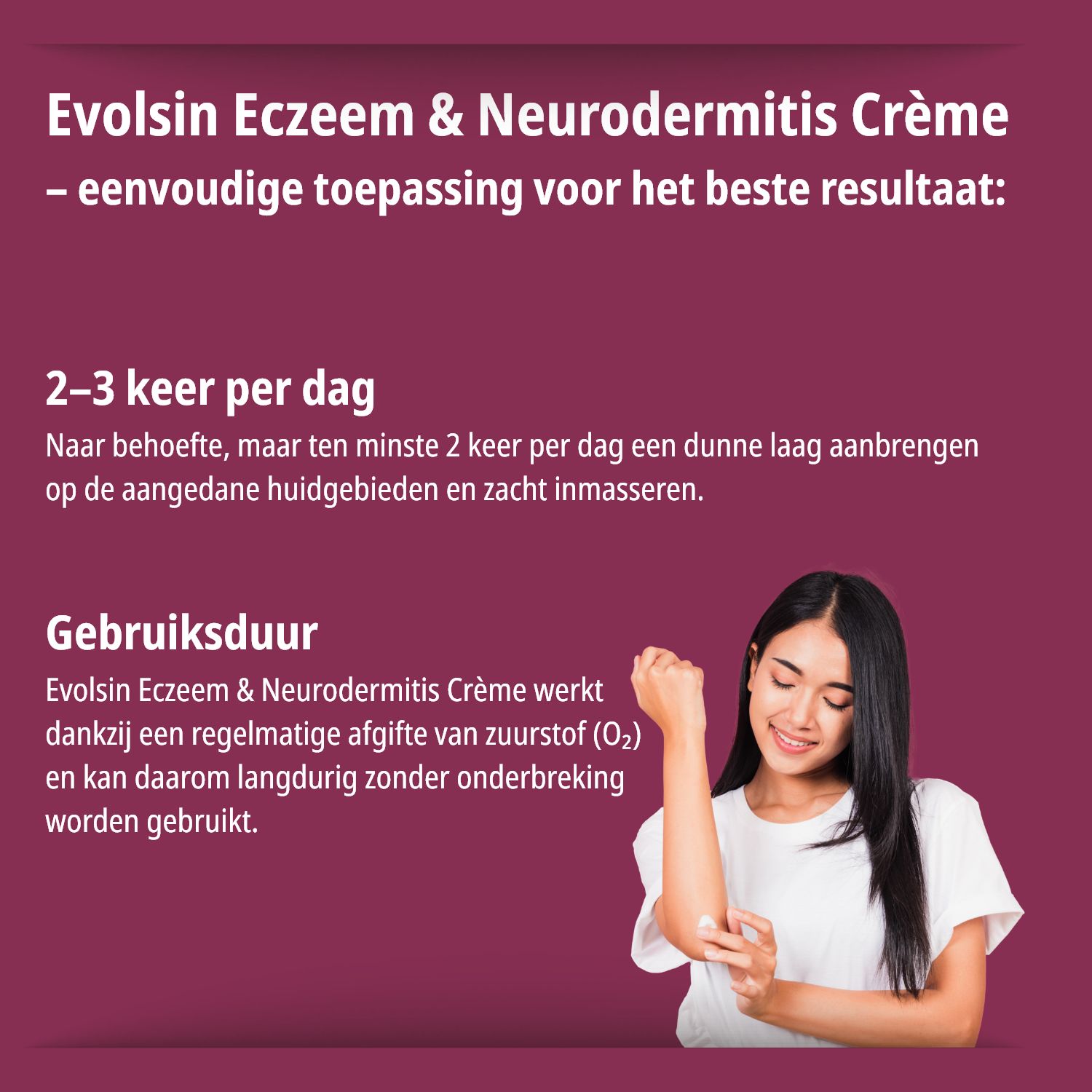 Grafiek met diagrammen. Evolsin Crème. 90% vermindering jeuk. 80% verbetering huidbeeld. DermaTest-zegel.